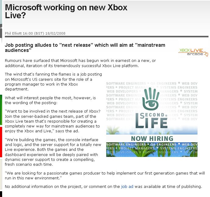 Next Xbox Live and Second Life Ad